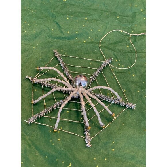 Christmas Spider Ornament 5 in Handcrafted Beaded Holiday Festive Gift Silver - Picture 7 of 11